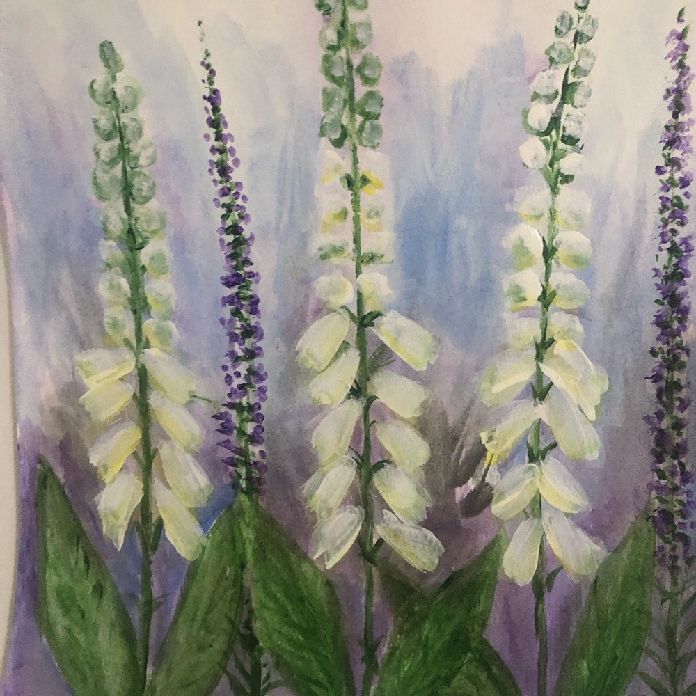 Purple and White Floral Watercolor Painting - Picture 4 of 5